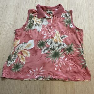 Havana Jack's Cafe Women's Size Medium Pink Floral Retro 80’s  Sleeveless Polo